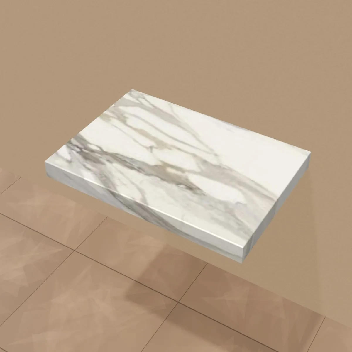 Blat baie fara decupaje Ceramica Calacatta Gold 80X55XH10 cm – blat de baie din stoc, randare 3D