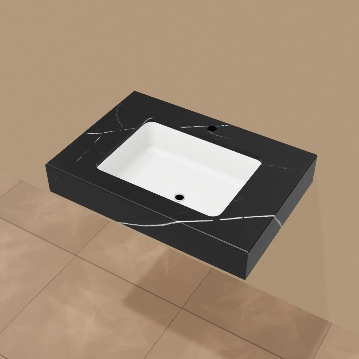 Blat baie + lavoar sub blat Quartz Marquina Tierra 80X55XH15 cm – blat de baie din stoc, randare 3D