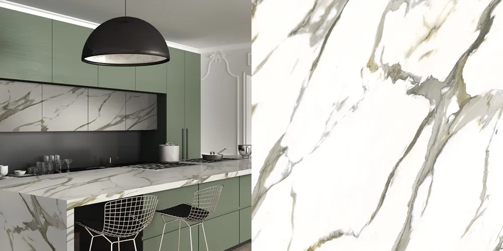 Blat de baie ceramică Calacatta Cream Light