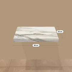 Blat baie fara decupaje Ceramica Calacatta Gold 80X55XH10 cm – blat de baie din stoc, randare 3D cu dimensiunile 80 × 55 cm