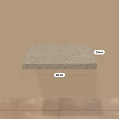 Blat baie fara decupaje Quartz Lapaz 80X55XH10 cm, nuanța 332 Lapaz – blat de baie din stoc, randare 3D cu dimensiunile 80 × 55 cm