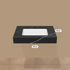 Blat baie + lavoar sub blat Quartz Marquina Tierra 80X55XH15 cm – blat de baie din stoc, randare 3D cu dimensiunile 80 × 55 cm