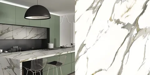 Blat de baie ceramică Calacatta Cream Light